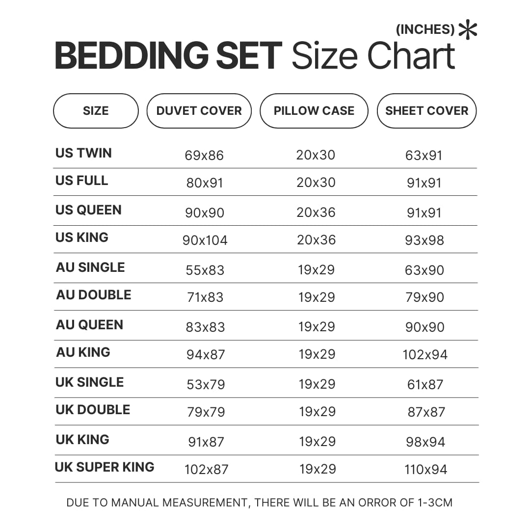 Beding Set Size Chart - Alvin And The Chipmunks Merch