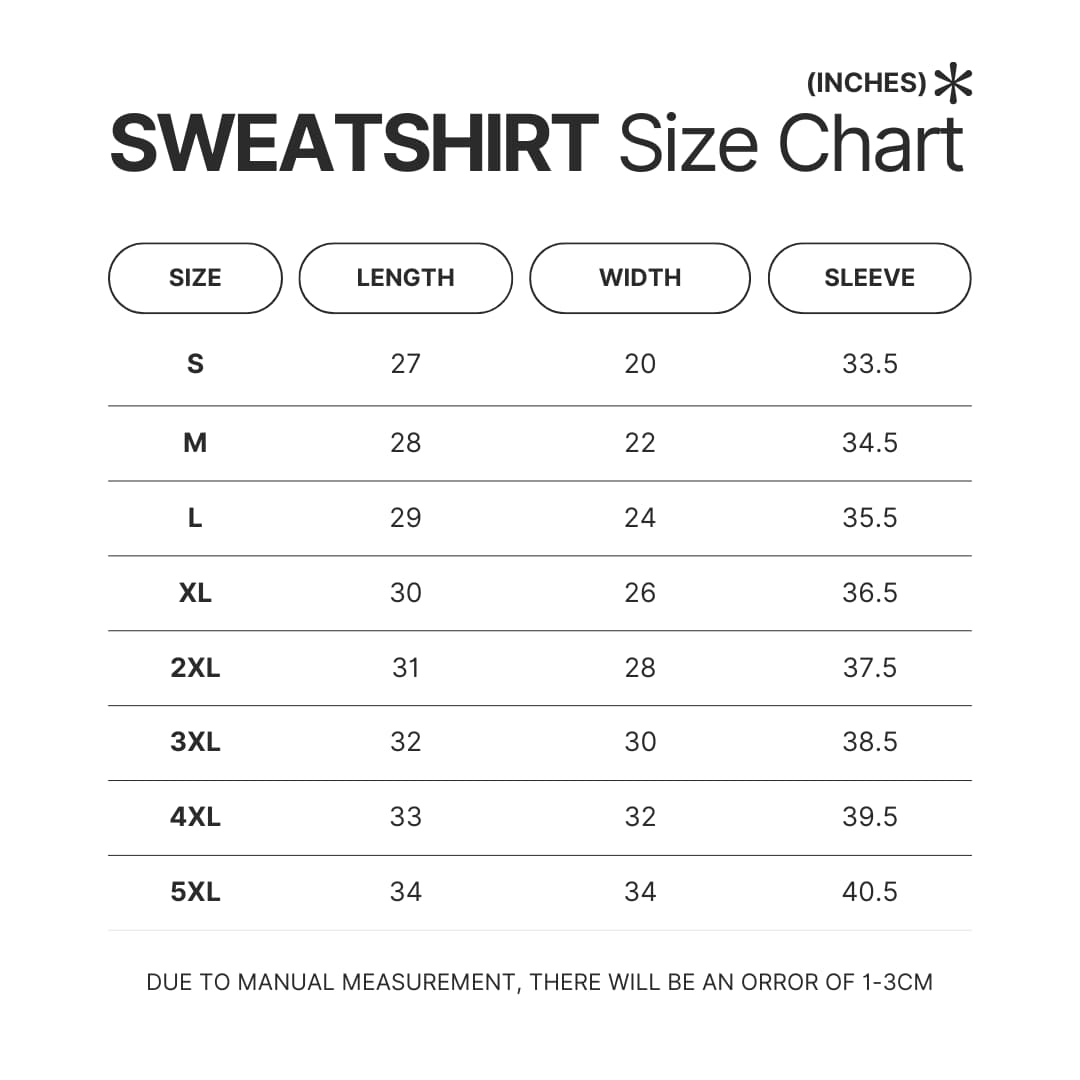 Sweatshirt Size Chart - Alvin And The Chipmunks Merch